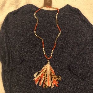 Leopard print tassel necklace with earrings